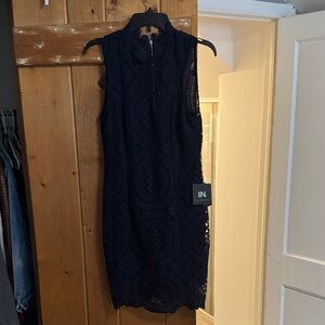 Elegant Navy Lace Midi Dress